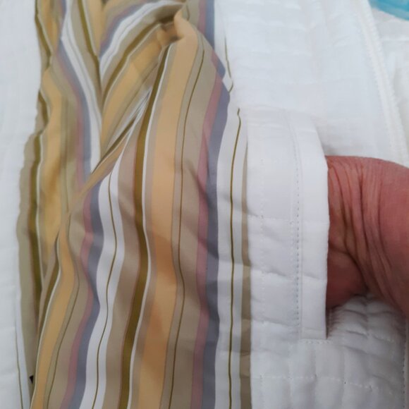 Anne Klein Quilted Jacket VTG 80s Zip Silky Rainbow Striped Liner - Picture 9 of 11